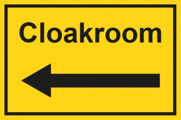 Garderobenschild Cloackroom Pfeil links · gelb · selbstklebend