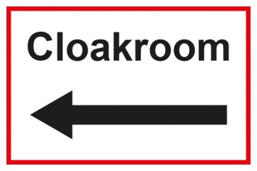 Garderobenschild Cloackroom Pfeil links · weiß - rot · selbstklebend