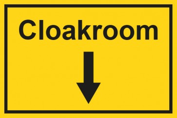 Garderobenschild Cloackroom Pfeil unten · gelb