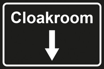 Garderobenschild Cloackroom Pfeil unten · schwarz - weiß