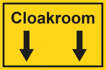 Garderobenaufkleber Cloackroom 2 Pfeile unten · gelb