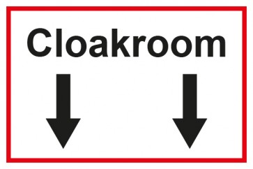 Garderobenschild Cloackroom 2 Pfeile unten · weiß - rot · Magnetschild