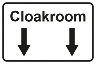 Garderobenschild Cloackroom 2 Pfeile unten · weiss - schwarz · Magnetschild