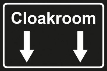 Garderobenschild Cloackroom 2 Pfeile unten · schwarz - weiß · Magnetschild