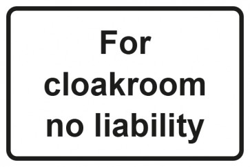Garderobenschild For cloackroom no liability · weiss - schwarz · Magnetschild