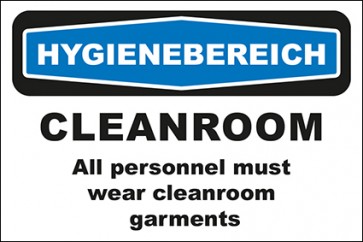 Hinweisschild Hygienebereich Cleanroom All personnel must wear cleanroom garments