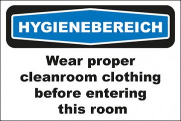 Hinweis-Aufkleber Hygienebereich Wear proper cleanroom clothing before entering this room
