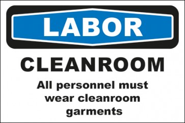 Hinweisschild Labor Cleanroom All personnel must wear cleanroom garments · selbstklebend