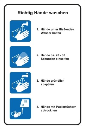 Hinweis-Aufkleber Richtig Hände waschen
