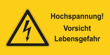 Warnschild Elektrotechnik Hochspannung Vorsicht Lebensgefahr · mit Warnzeichen selbstklebend