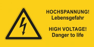 Warnschild Elektrotechnik Hochspannung-Lebensgefahr D-E · mit Warnzeichen selbstklebend