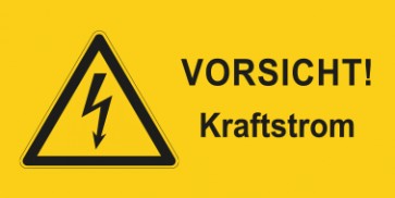 Warnschild Elektrotechnik Vorsicht Kraftstrom · mit Warnzeichen selbstklebend