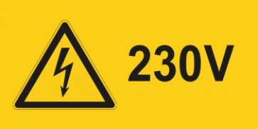 Warnschild Elektrotechnik 230V · mit Warnzeichen selbstklebend