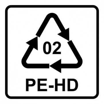 Schild Recycling Code 02 · PEHD · High Density Polyethylen (hochdichtes Polyethylen) | viereckig · weiß | selbstklebend