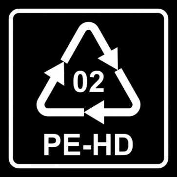 Schild Recycling Code 02 · PEHD · High Density Polyethylen (hochdichtes Polyethylen) | viereckig · schwarz | selbstklebend