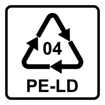 Aufkleber Recycling Code 04 · PELD · Low Density Polyethylen (Polyethylen niedriger Dichte) | viereckig · weiß | stark haftend