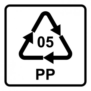 Aufkleber Recycling Code 05 · PP · Polypropylen | viereckig · weiß | stark haftend