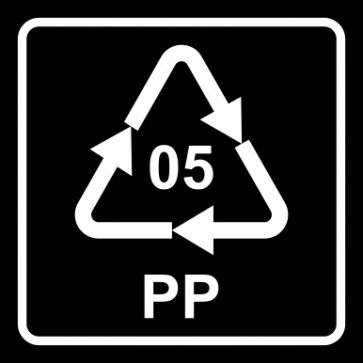 Aufkleber Recycling Code 05 · PP · Polypropylen | viereckig · schwarz | stark haftend