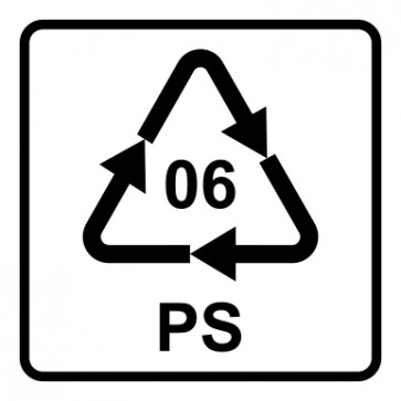Aufkleber Recycling Code 06 · PS · Polystyrol | viereckig · weiß | stark haftend