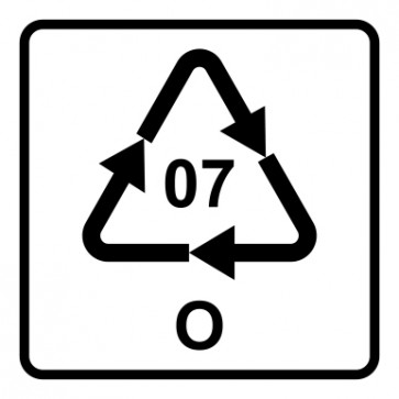 Schild Recycling Code 07 · O · andere Kunststoffe wie Polyamid, ABS oder Acryl | viereckig · weiß
