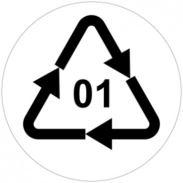 Aufkleber Recycling Code 01 · PET · Polyethylenterephthalat  | rund · weiß | stark haftend