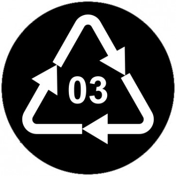 Schild Recycling Code 03 · PVC · Polyvinylchlorid | rund · schwarz | selbstklebend