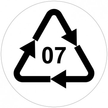 Aufkleber Recycling Code 07 · O · andere Kunststoffe wie Polyamid, ABS oder Acryl | rund · weiß | stark haftend