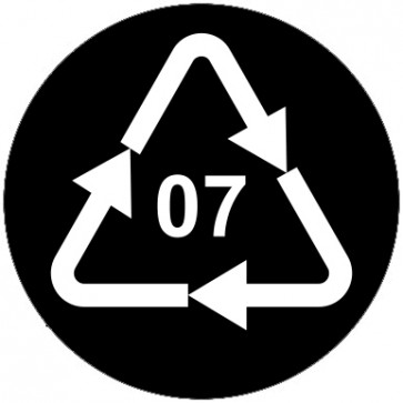 Aufkleber Recycling Code 07 · O · andere Kunststoffe wie Polyamid, ABS oder Acryl | rund · schwarz | stark haftend