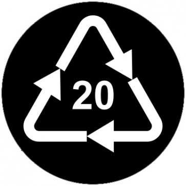 Schild Recycling Code 20 · PAP · Wellpappe | rund · schwarz | selbstklebend