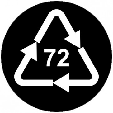 Aufkleber Recycling Code 72 · GL · Glas, braun | rund · schwarz | stark haftend