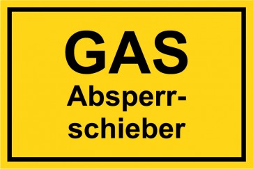 Schild GAS-Absperrschieber schwarz · gelb 