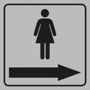 WC Toiletten Schild | Piktogramm Damen Pfeil rechts | viereckig · grau · selbstklebend