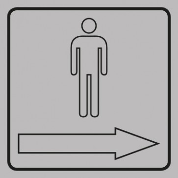 WC Toiletten Magnetschild | Herren outline Pfeil rechts | viereckig · grau
