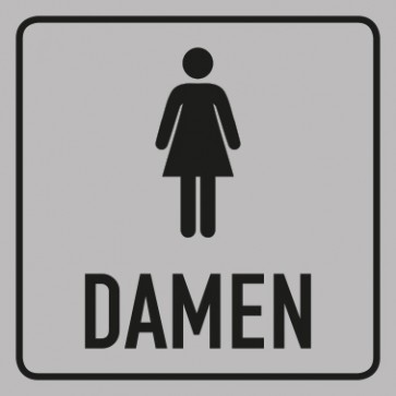 WC Toiletten Schild | Piktogramm mit Text · Damen | viereckig · grau · selbstklebend