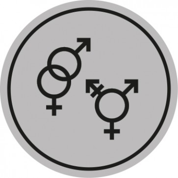 WC Toiletten Aufkleber | Symbol Herren · Damen · Transgender | rund · grau