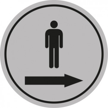 WC Toiletten Magnetschild | Piktogramm Herren Pfeil rechts  | rund · grau