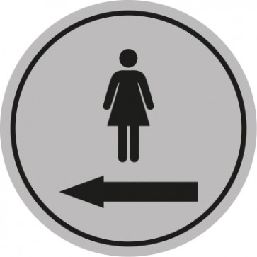 WC Toiletten Aufkleber Piktogramm Damen Pfeil links | rund · grau | stark haftend