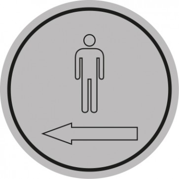 WC Toiletten Schild | Herren outline Pfeil links | rund · grau · selbstklebend