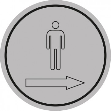 WC Toiletten Aufkleber | Herren outline Pfeil rechts | rund · grau