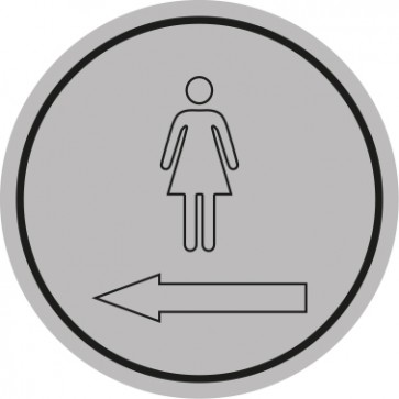 WC Toiletten Schild | Damen outline Pfeil links | rund · grau · selbstklebend