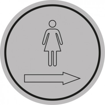 WC Toiletten Aufkleber | Damen outline Pfeil rechts | rund · grau