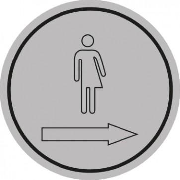 WC Toiletten Schild | Transgender outline Pfeil rechts | rund · grau
