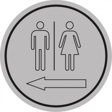 WC Toiletten Schild | Herren · Damen outline Pfeil links | rund · grau