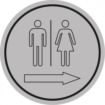 WC Toiletten Magnetschild | Herren · Damen outline Pfeil rechts  | rund · grau
