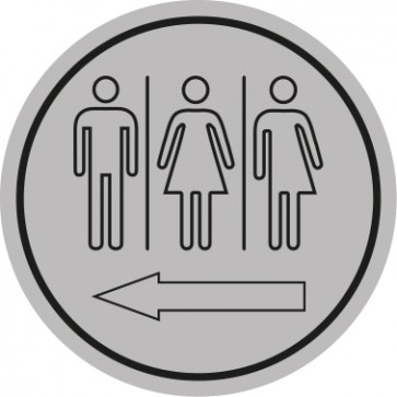 WC Toiletten Schild | Herren · Damen · Transgender outline Pfeil links | rund · grau · selbstklebend