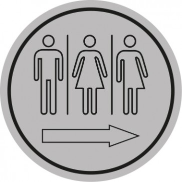 WC Toiletten Schild | Herren · Damen · Transgender outline Pfeil rechts | rund · grau