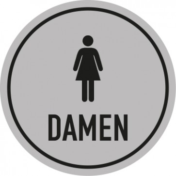 WC Toiletten Aufkleber Piktogramm mit Text · Damen | rund · grau | stark haftend