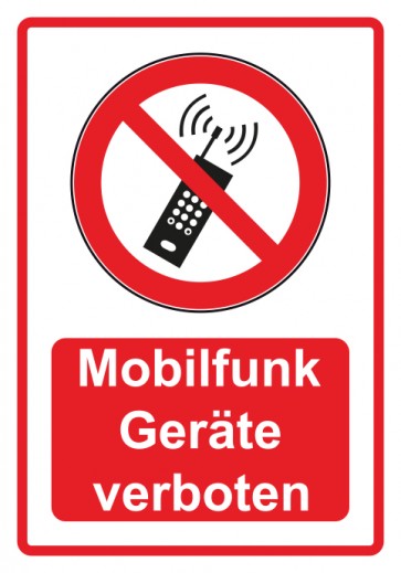 Schild Verbotszeichen Piktogramm & Text deutsch · Mobilfunk Geräte verboten · rot (Verbotsschild)
