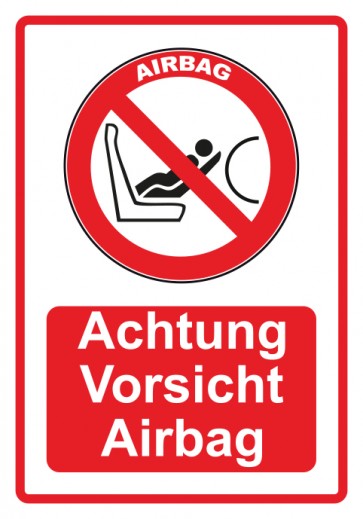 Aufkleber Verbotszeichen Piktogramm & Text deutsch · Achtung Airbag Vorsicht · rot | stark haftend