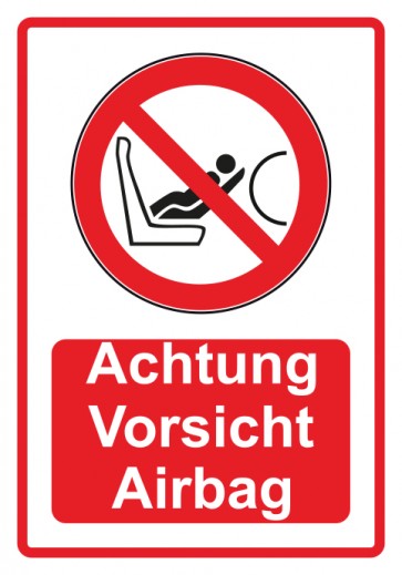 Magnetschild Verbotszeichen Piktogramm & Text deutsch · Achtung Airbag Vorsicht · rot